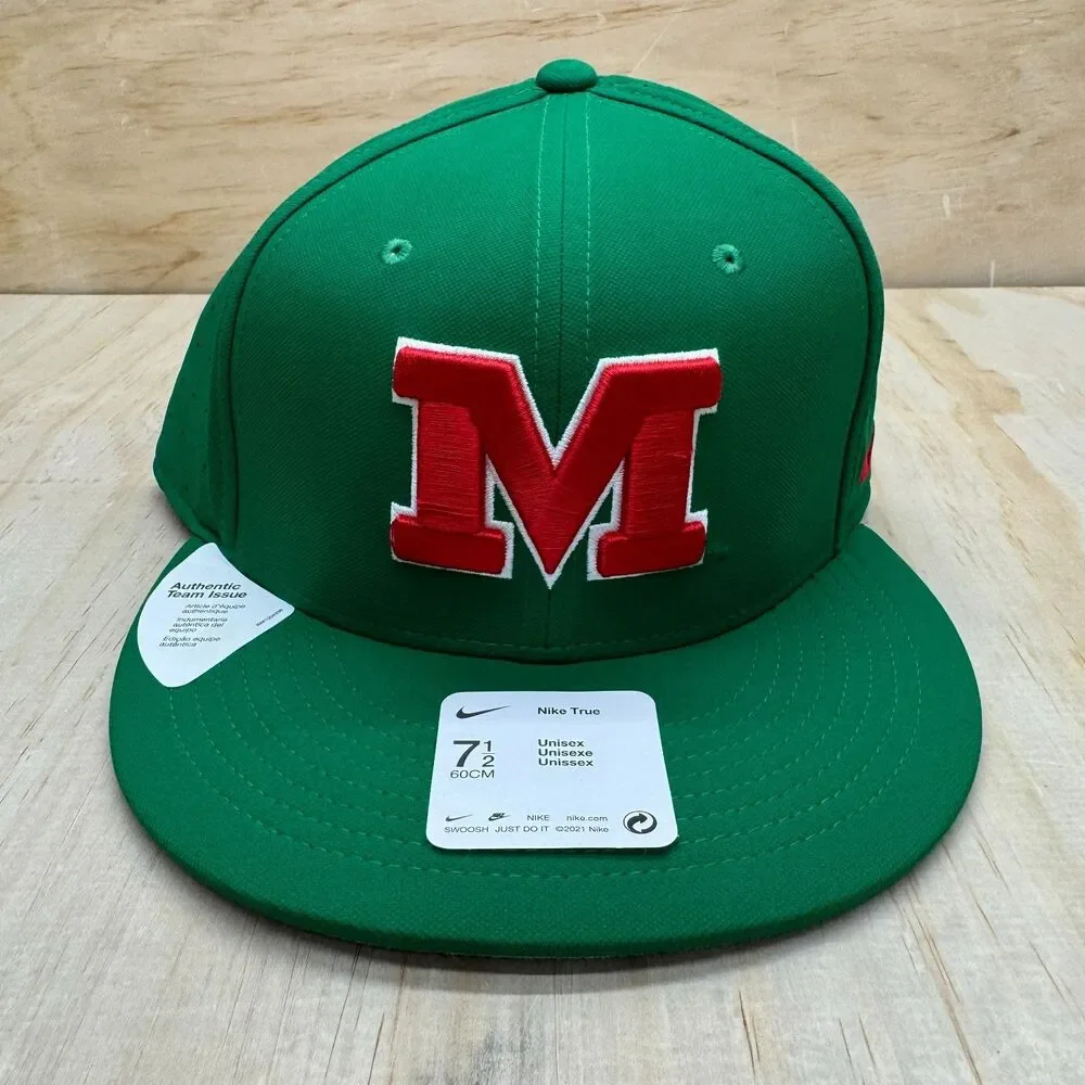 NEW Ole Miss Rebels Nike Aero True Baseball Performance Fitted Hat Green 7 1/2